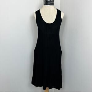 YUKA Little Black Ribbed Sleeveless Sheer Mini Dress size Large